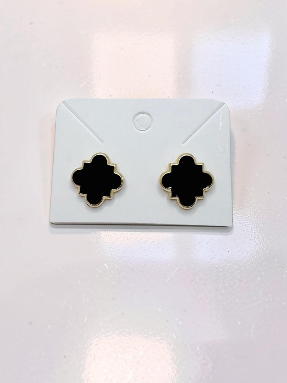 Clover Stud Earrings 18k Gold Plated Earrings in Black - Picture 2 of 3
